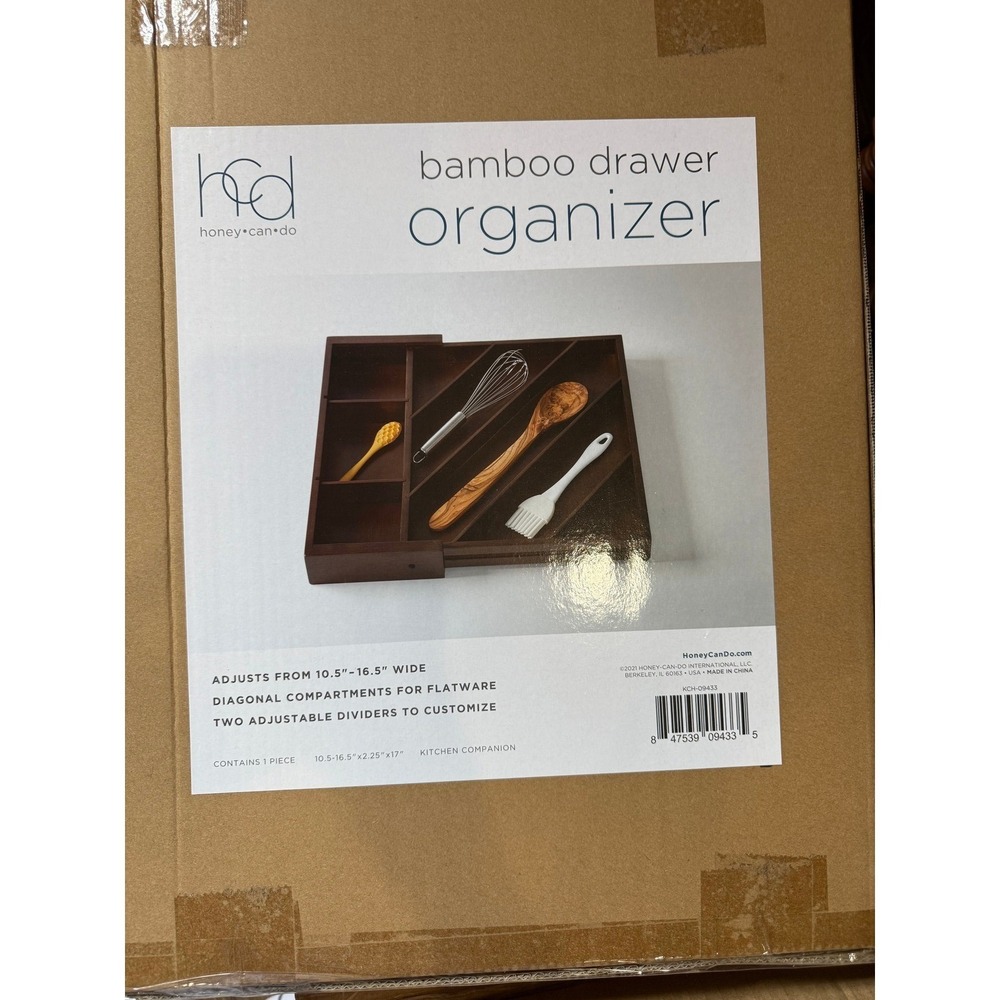 Honey-Can-Do‎ Bamboo Drawer Organizer Adjustable 10.5-16.5in Dark Wood KCH-09433